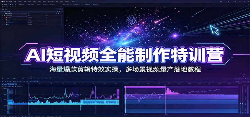 AI短视频全能制作特训营：海量爆款剪辑特效实操，多场景视频量产落地教程-百盟网