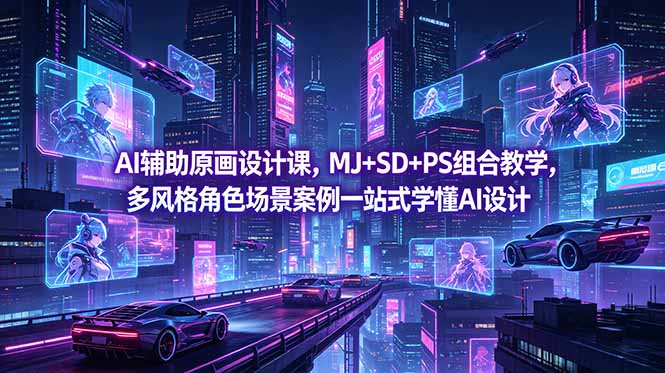 AI辅助原画设计课,MJ+SD+PS组合教学,多风格角色场景案例一站式学懂AI设计-百盟网