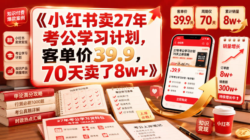 小红书卖27年考公学习计划，客单价39.9，70天卖了8w+！-百盟网