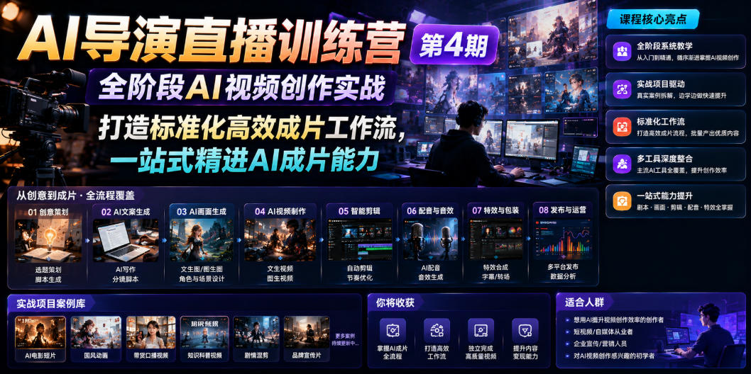 AI导演直播训练营第4期｜全阶段AI视频创作实战，打造标准化高效成片工作流，一站式精进AI成片能力-百盟网