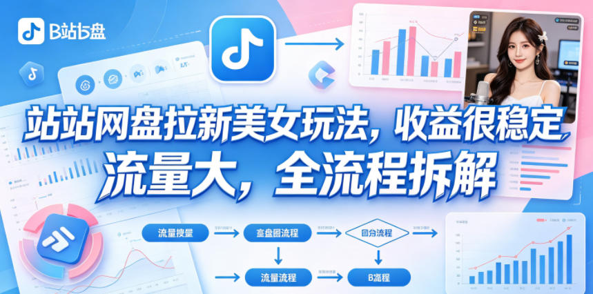 B站网盘拉新美女玩法，收益很稳定，流量大，全流程拆解-百盟网
