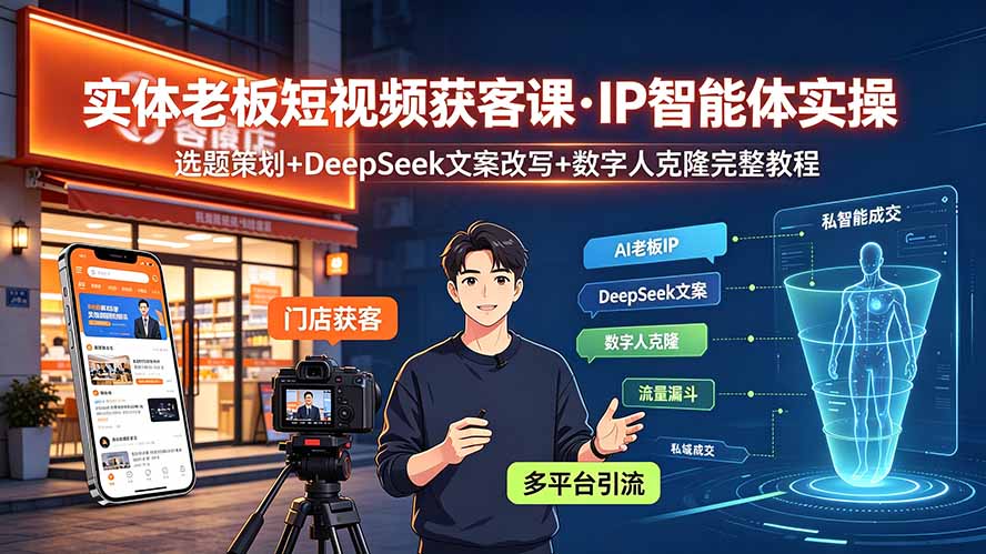 实体老板短视频获客课·IP智能体实操|选题策划+DeepSeek文案改写+数字人克隆完整教程-百盟网