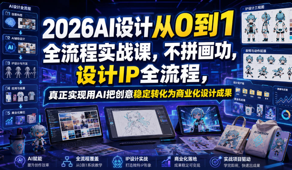 2026AI设计从0到1全流程实战课,不拼画功,设计IP全流程,真正实现用AI把创意稳定转化为商业化设计成果-百盟网