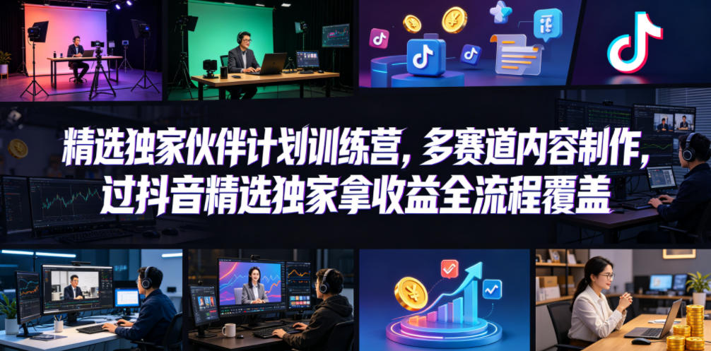 小豁食堂精选独家伙伴计划训练营，多赛道内容制作，过抖音精选独家拿收益全流程覆盖-百盟网