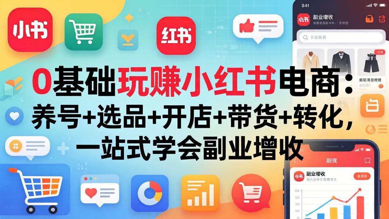 0基础玩赚小红书电商:养号+选品+开店+带货+转化,一站式学会副业增收-百盟网