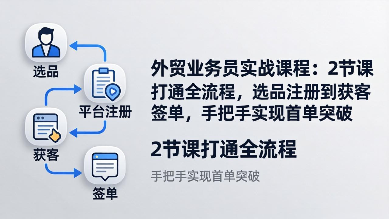 外贸业务员实战课程:2节课打通全流程,选品注册到获客签单,手把手实现首单突破-百盟网