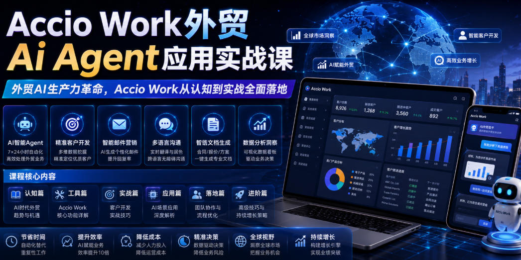 Accio Work外贸Ai Agent应用实战课,外贸AI生产力革命,Accio Work从认知到实战全面落地-百盟网