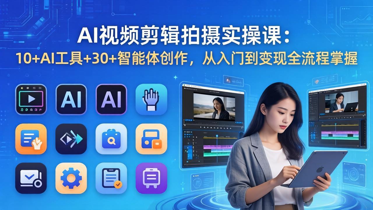AI 视频剪辑拍摄实操课:10+AI工具+30+智能体创作,从入门到变现全流程掌握-百盟网