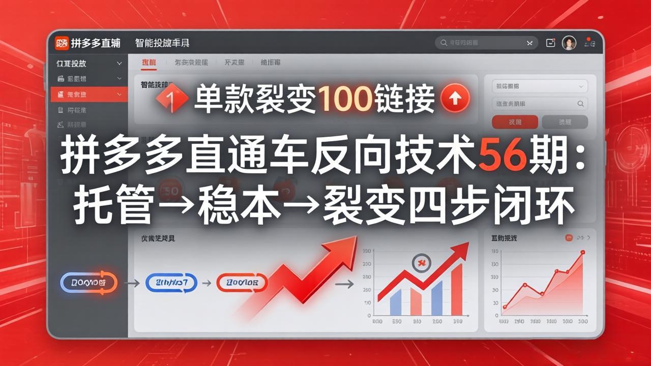 拼多多直通车反向技术56期:托管→稳本→裂变四步闭环,单款裂变100链接抢占核心流量-百盟网