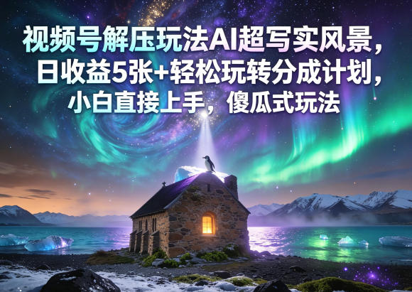 视频号解压玩法AI超写实风景，日收益5张+轻松玩转分成计划，小白直接上手，傻瓜式玩法-百盟网