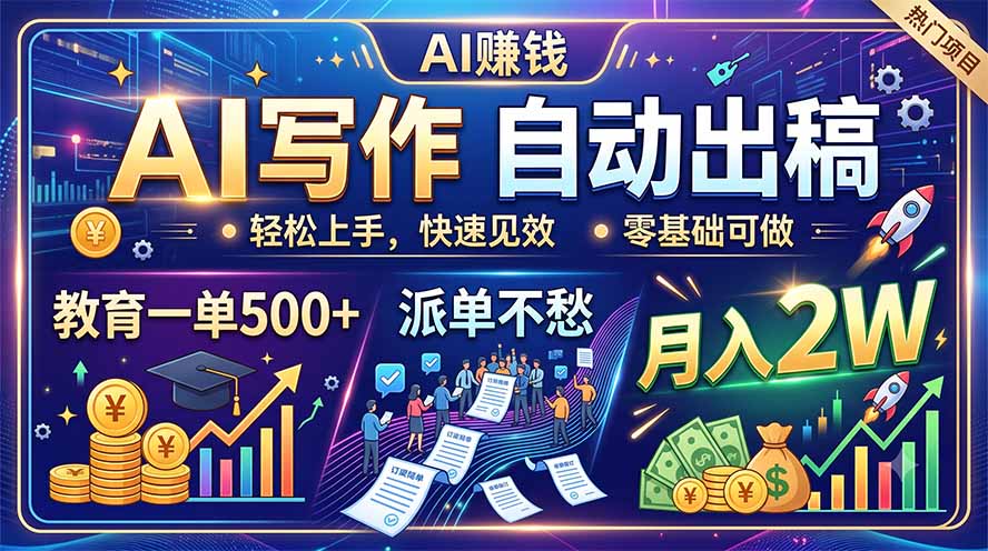 AI写作自动出稿，教育一单500+，派单不愁，月入2W-百盟网