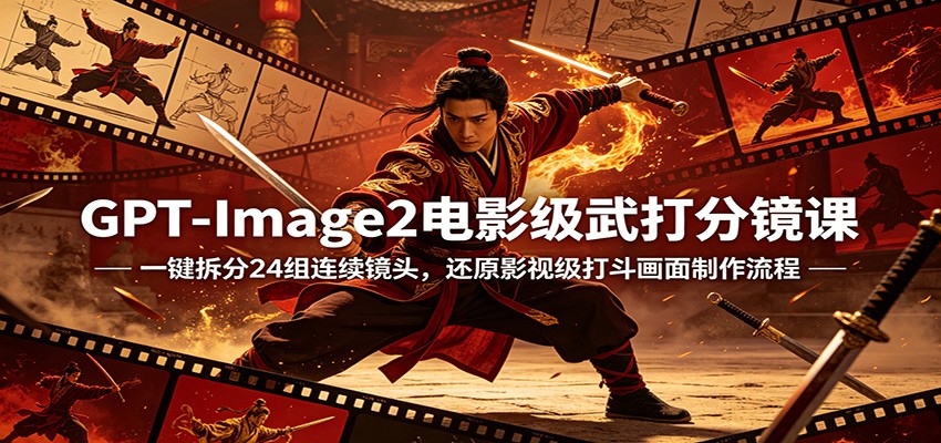GPT-Image2电影级武打分镜课:一键拆分24组连续镜头,还原影视级打斗画面制作流程-百盟网