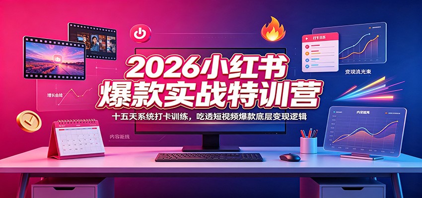 2026小红书爆款实战特训营：十五天系统打卡训练，吃透短视频爆款底层变现逻辑-百盟网