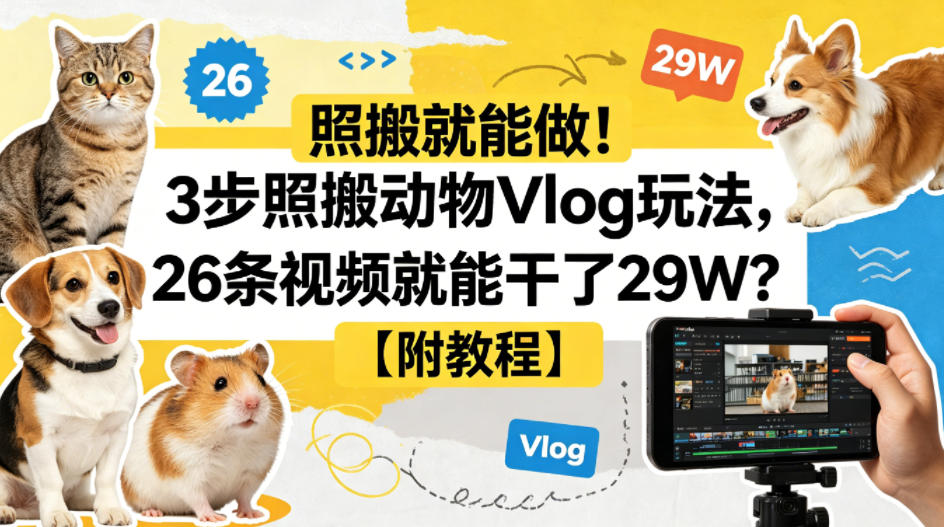照搬就能做!3步照搬动物Vlog玩法,26条视频就能干了29W?【附教程】【赠coze一键生成工作流】