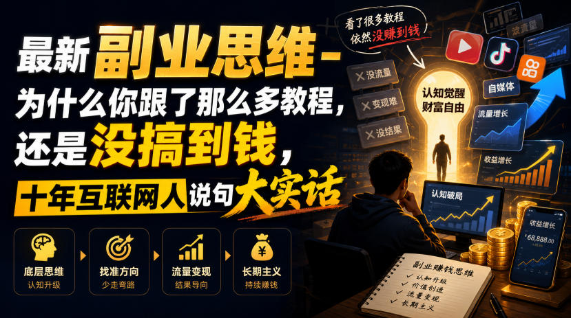 最新副业思维-为什么你跟了那么多教程,还是没搞到钱,十年互联网人说句大实话【揭秘】-百盟网