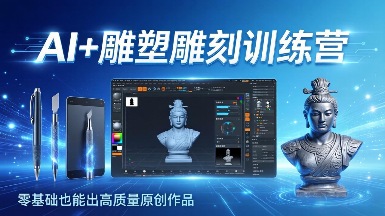 AI+雕塑雕刻训练营：从AI创作、大模型训练到3D雕刻 + 渲染，零基础也能出高质量原创作品-百盟网