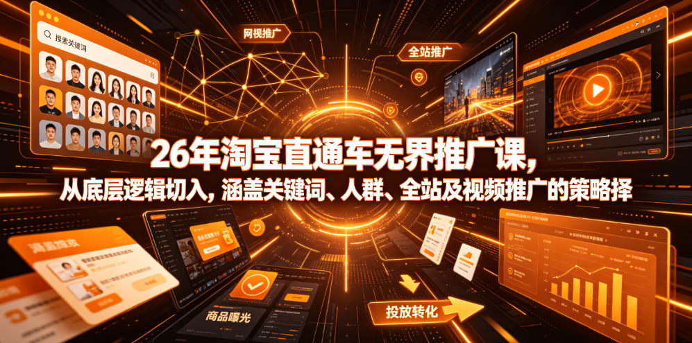 26年淘宝直通车无界推广课，从底层逻辑切入，涵盖关键词、人群、全站及视频推广的策略选择-百盟网