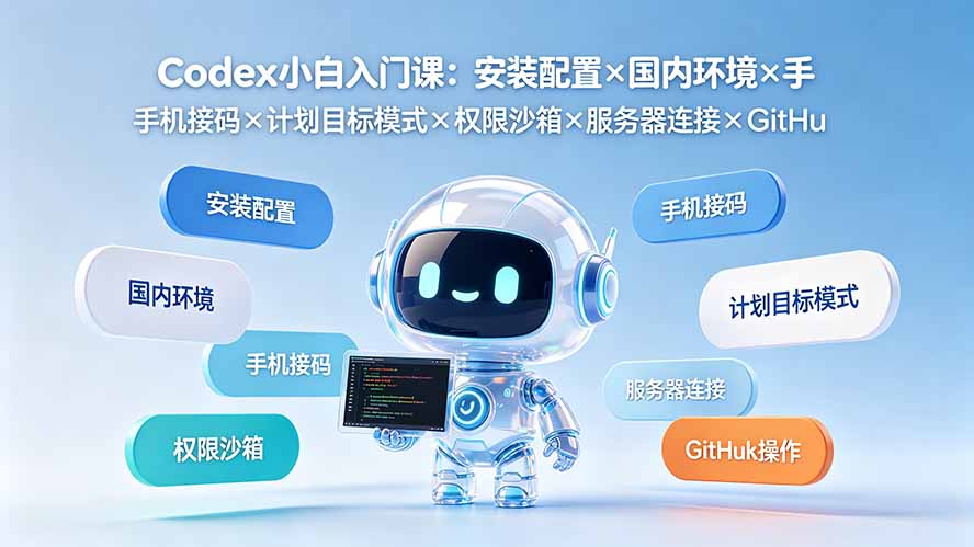 Codex小白入门课：安装配置×国内环境×手机接码×计划目标模式×权限沙箱×服务器连接×GitHub操作-百盟网