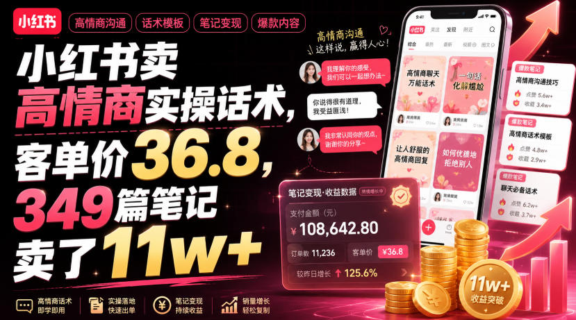 小红书卖高情商实操话术,客单价36.8,349篇笔记卖了11w+!-百盟网