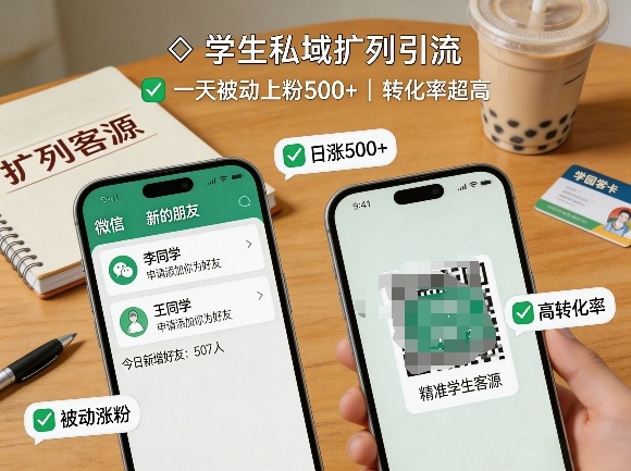 学生私域扩列引流，一天被动上粉500+，转化率超高-百盟网