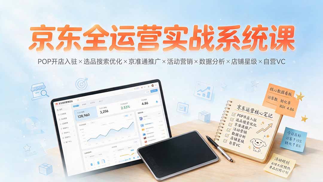 京东全运营实战系统课：POP开店入驻×选品搜索优化×京准通推广×活动营销×数据分析×店铺星级×自营VC-百盟网