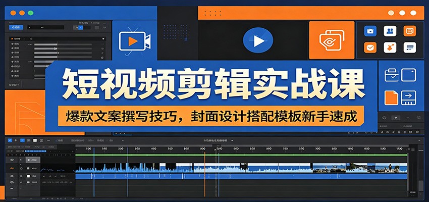 短视频剪辑实战课:爆款文案撰写技巧,封面设计搭配模板新手速成-百盟网