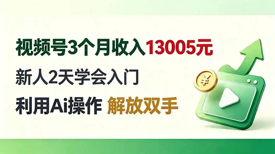 视频号3个月收入13005元, 新人2天学会入门, 利用Ai操作 解放双手!-百盟网