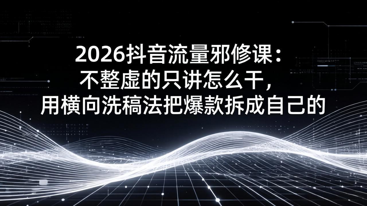 2026抖音流量邪修课：不整虚的只讲怎么干，用横向洗稿法把爆款拆成自己的-百盟网