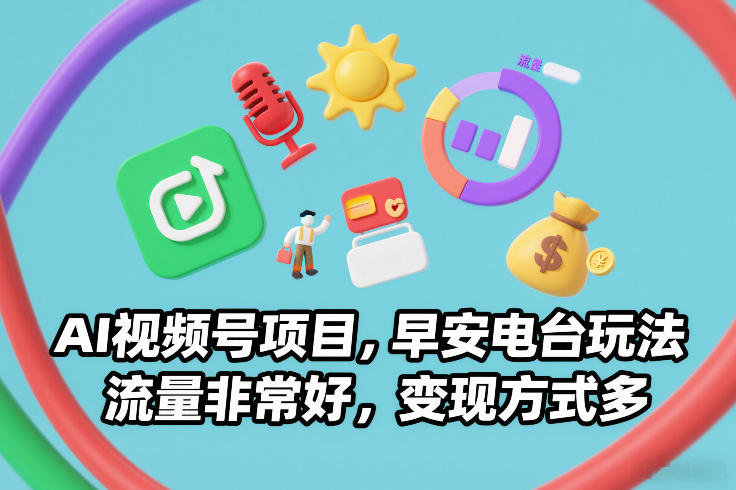 AI视频号项目,早安电台玩法,流量非常好,变现方式多-百盟网