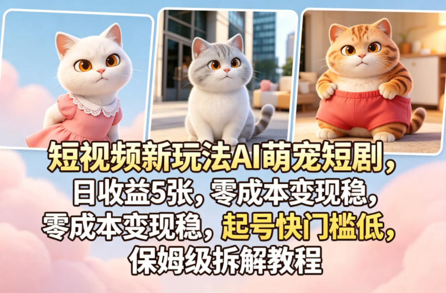 短视频新玩法AI萌宠短剧，日收益5张，零成本变现稳，起号快门槛低，保姆级拆解教程-百盟网