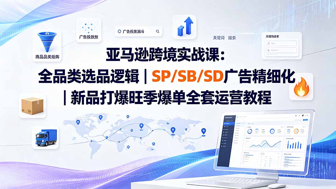 亚马逊跨境实战课-更新8月：全品类选品逻辑｜SP/SB/SD广告精细化｜新品打爆旺季爆单全套运营教程-百盟网