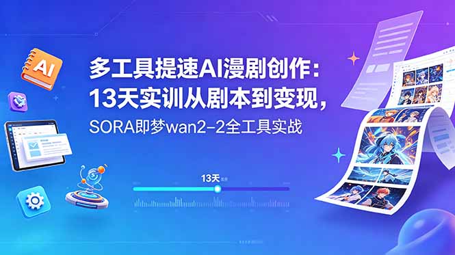 多工具提速AI漫剧创作：13天实训从剧本到变现，SORA即梦wan2-2全工具实战-百盟网