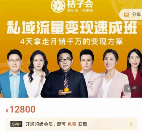 桔子会·私域流量变现速成班,4天拿走月销千万的变现方案 价值12800元-百盟网